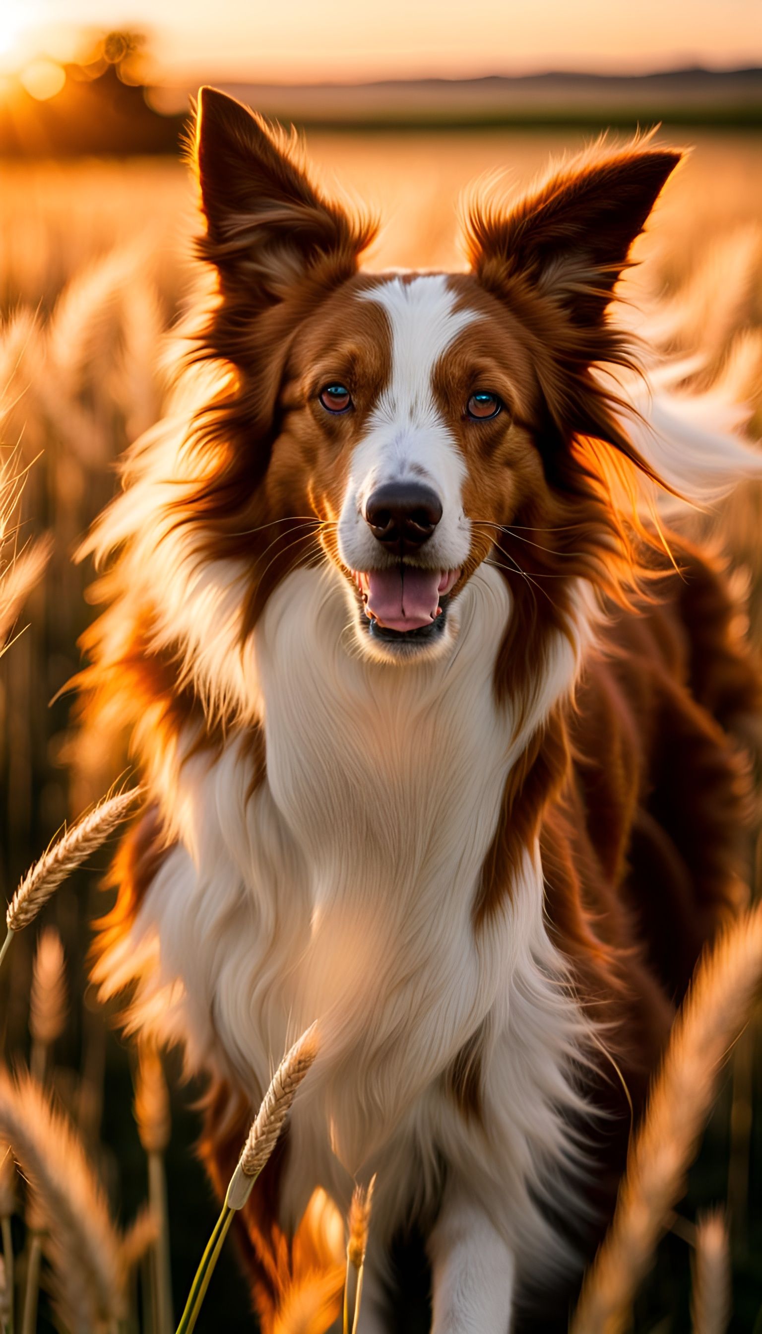 Red Sable Border Collie Running in Golden Field