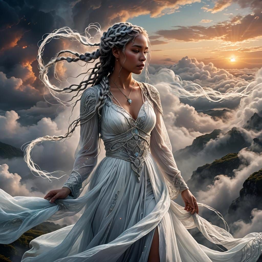 Ethereal Woman with Braids: Fantasy Matte Painting