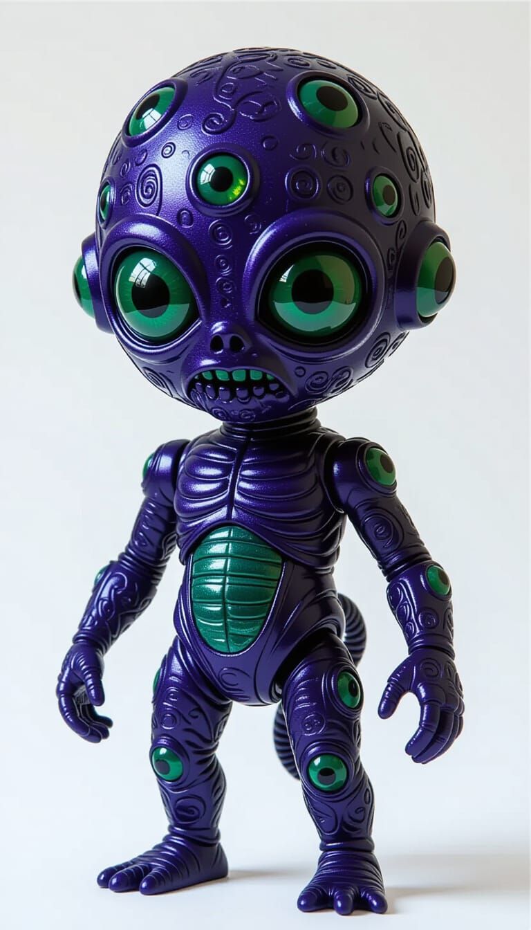 Lovecraftian Toy with Eyes and Tentacles in Dark Biomechanic...