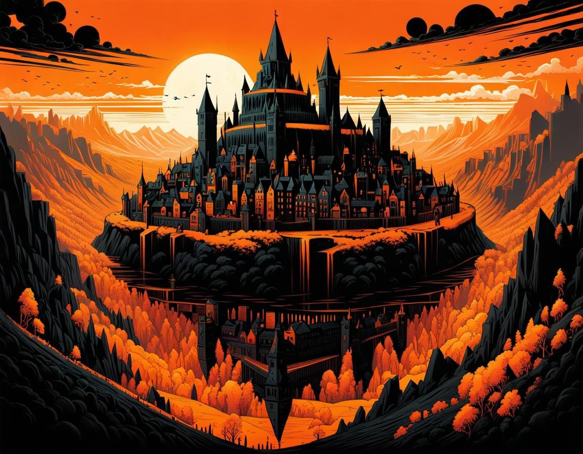 Maximalist Medieval Cityscape in Comic Book Style