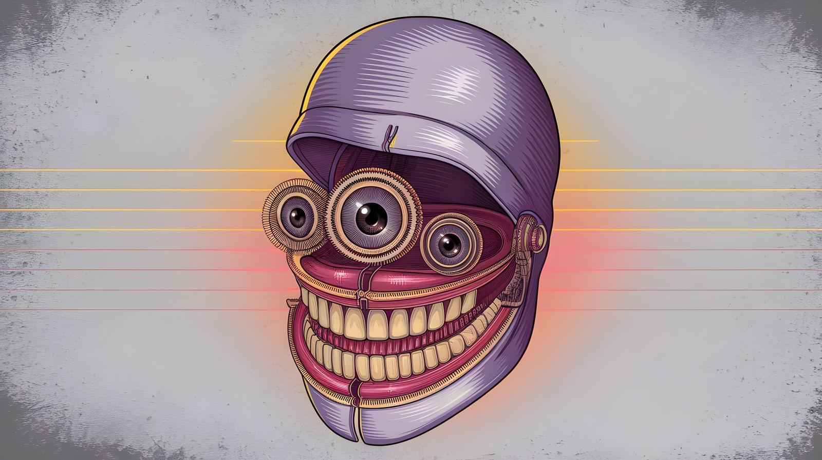 Mechanical Mouth Anatomy in Synthwave Neon Style