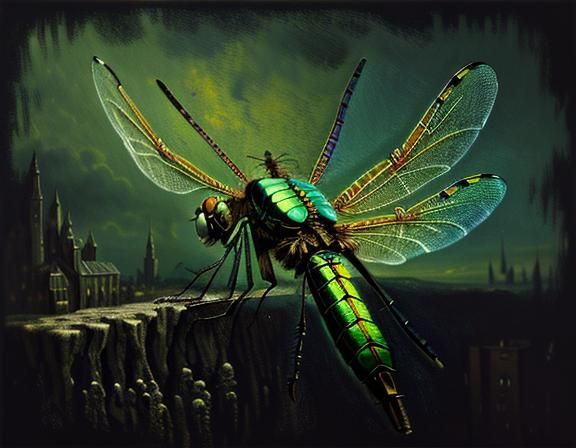 Steampunk Gothic Dragonfly in Hyperrealistic Impasto Style