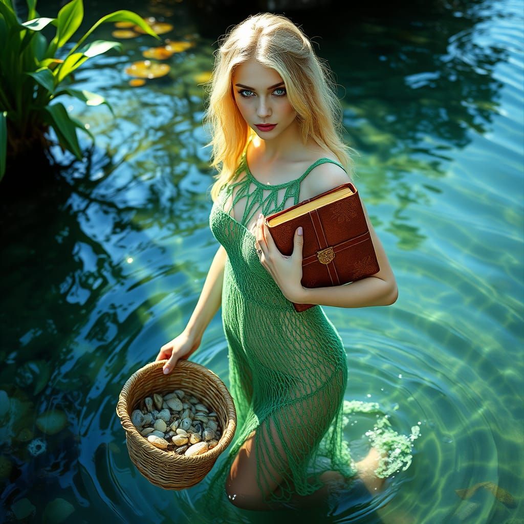 Serene Water Nymph Emerges from Crystal Clear Waters