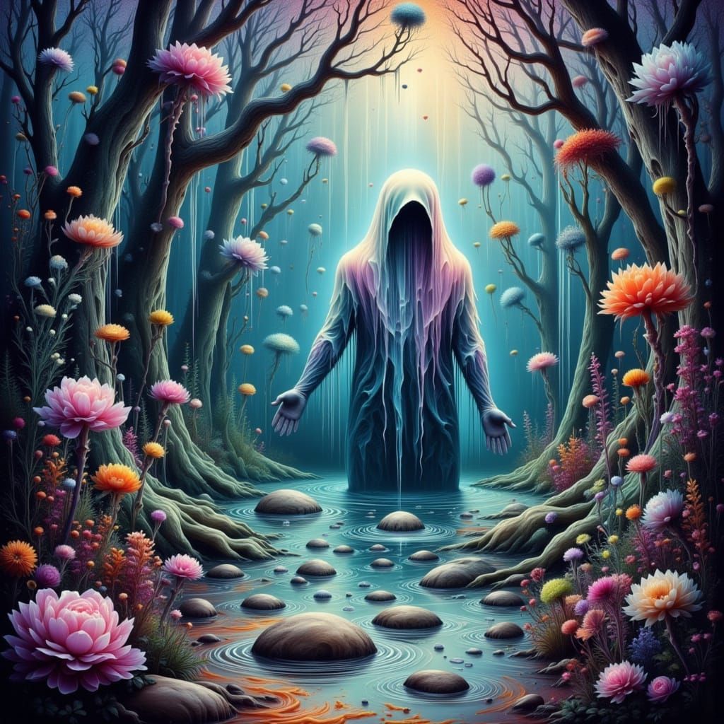 Surreal Iridescent Water Ghost Dwelling in Underwater Cave