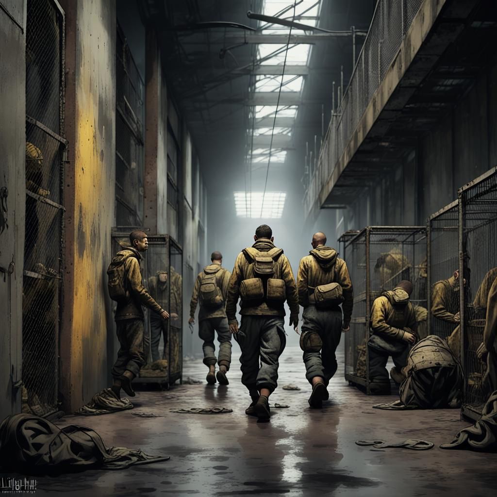 Dystopian Caged Humans in Military Setting