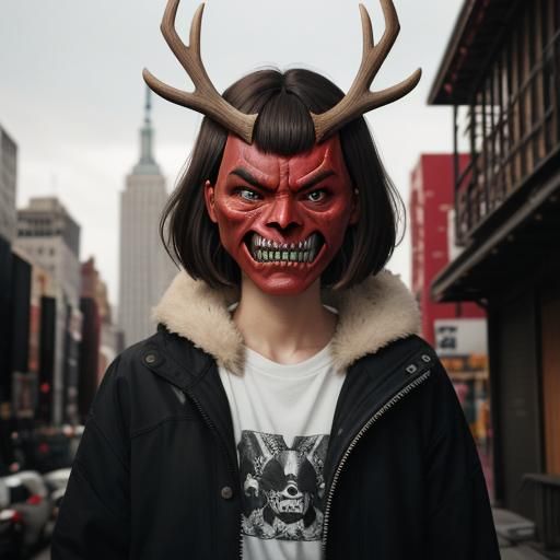 Girl with Oni Mask in New York City