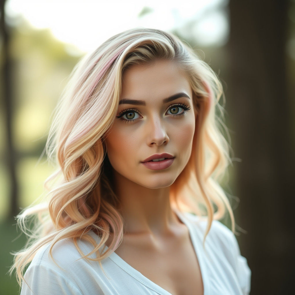 Portrait of a Blonde Woman with Pink Highlights