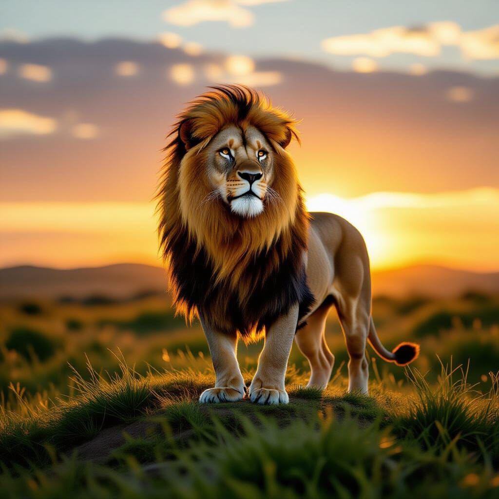 Majestic Lion with Golden Mane in Hyperrealistic Style