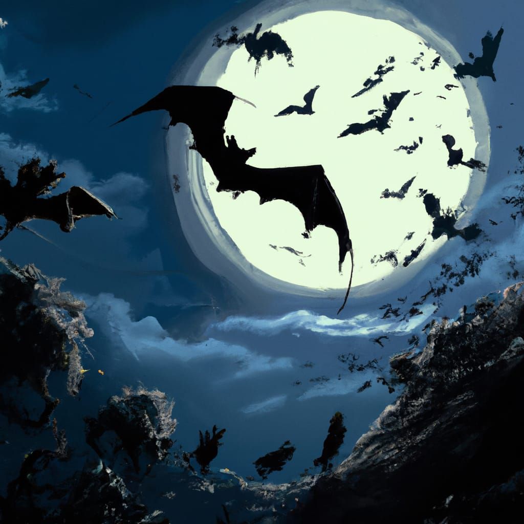 Gothic Bats Soar Under Moonlit Sky in Comic Book Style