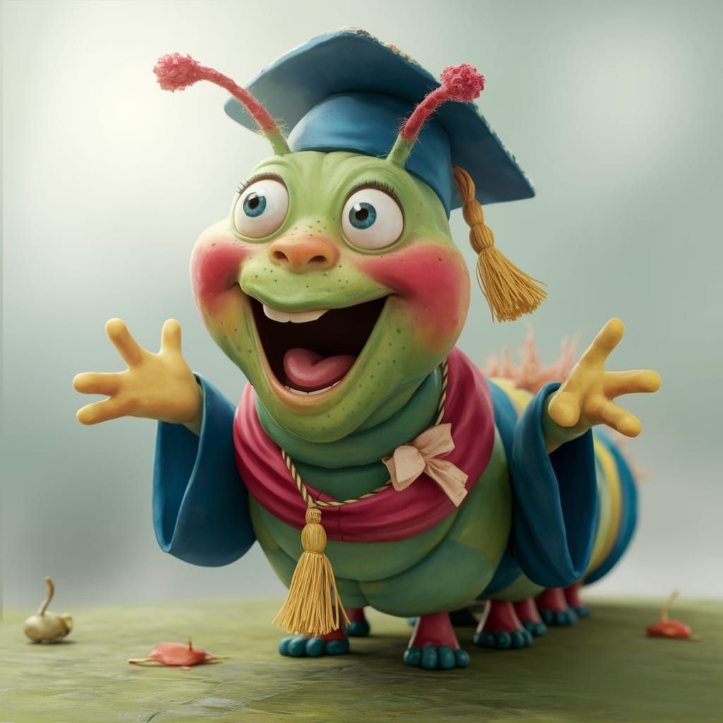 Excited Anthropomorphic Caterpillar After Graduation