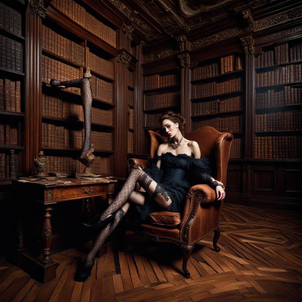 Supermodel in Library: Anton Fedeev-Inspired Portrait