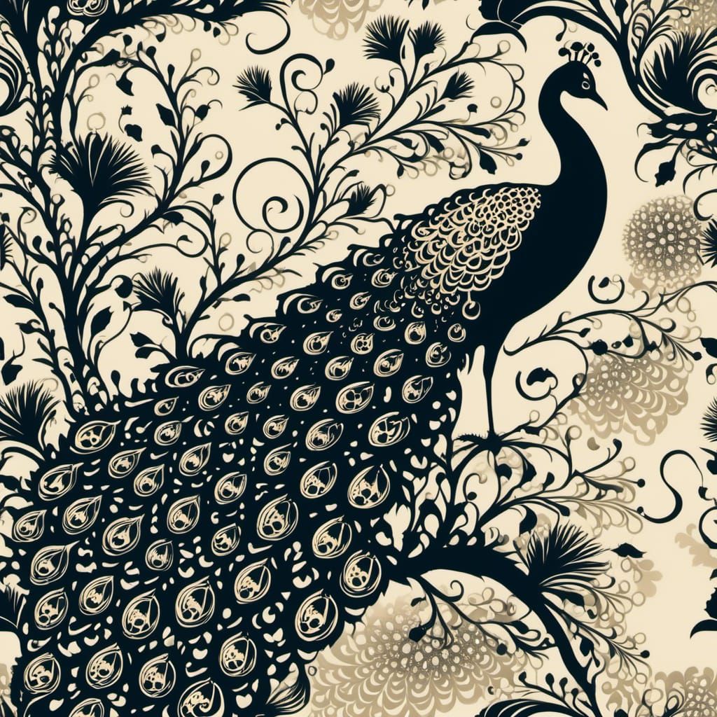 Lace Peacock Silhouette Art