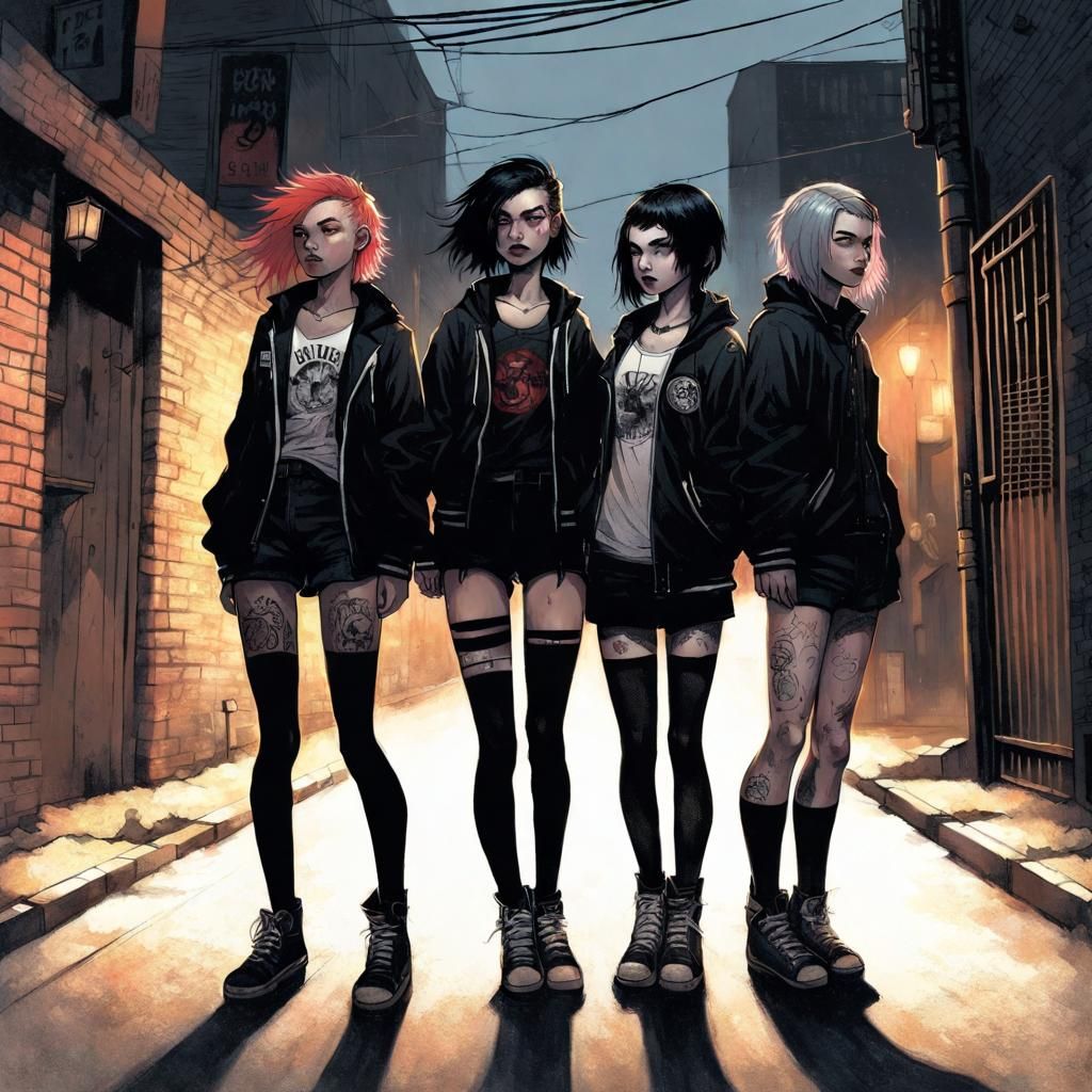 Punk Girls in Alley, Manga-Inspired Art
