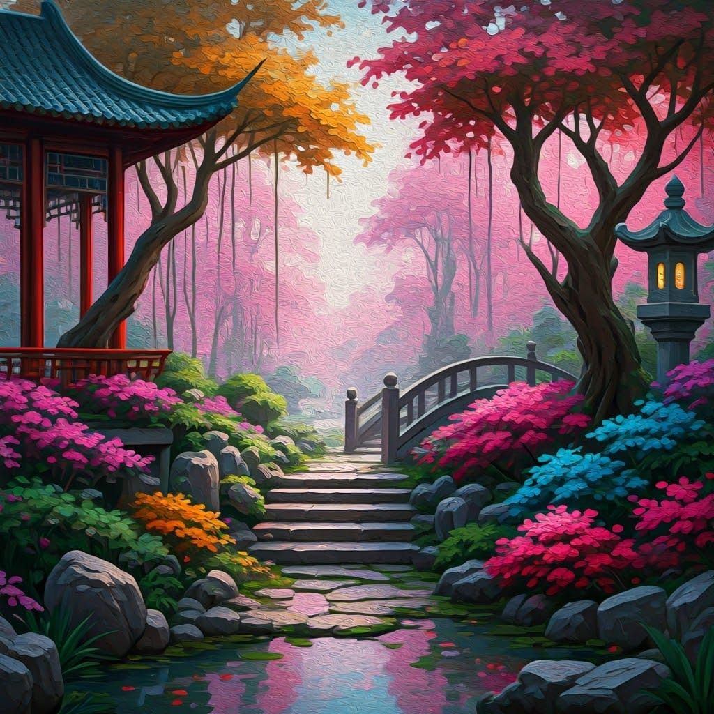 Surreal Chinese Garden Basks in Soft Pink Moonlight