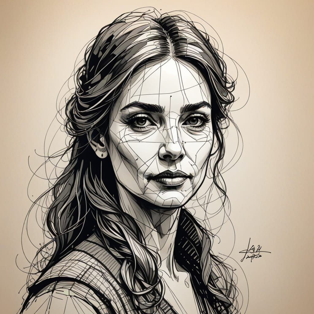 Multi layered line scribbled sketch of lady