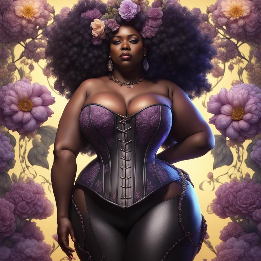 Dark Fantasy: Black Woman in Corset with Flowers