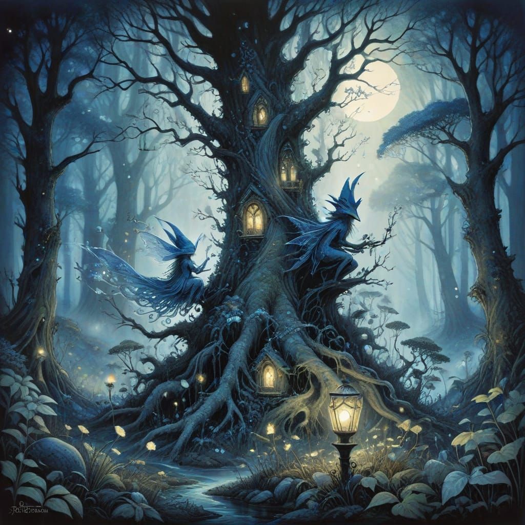 Enchanted Forest Scene in Mystical Realism Style