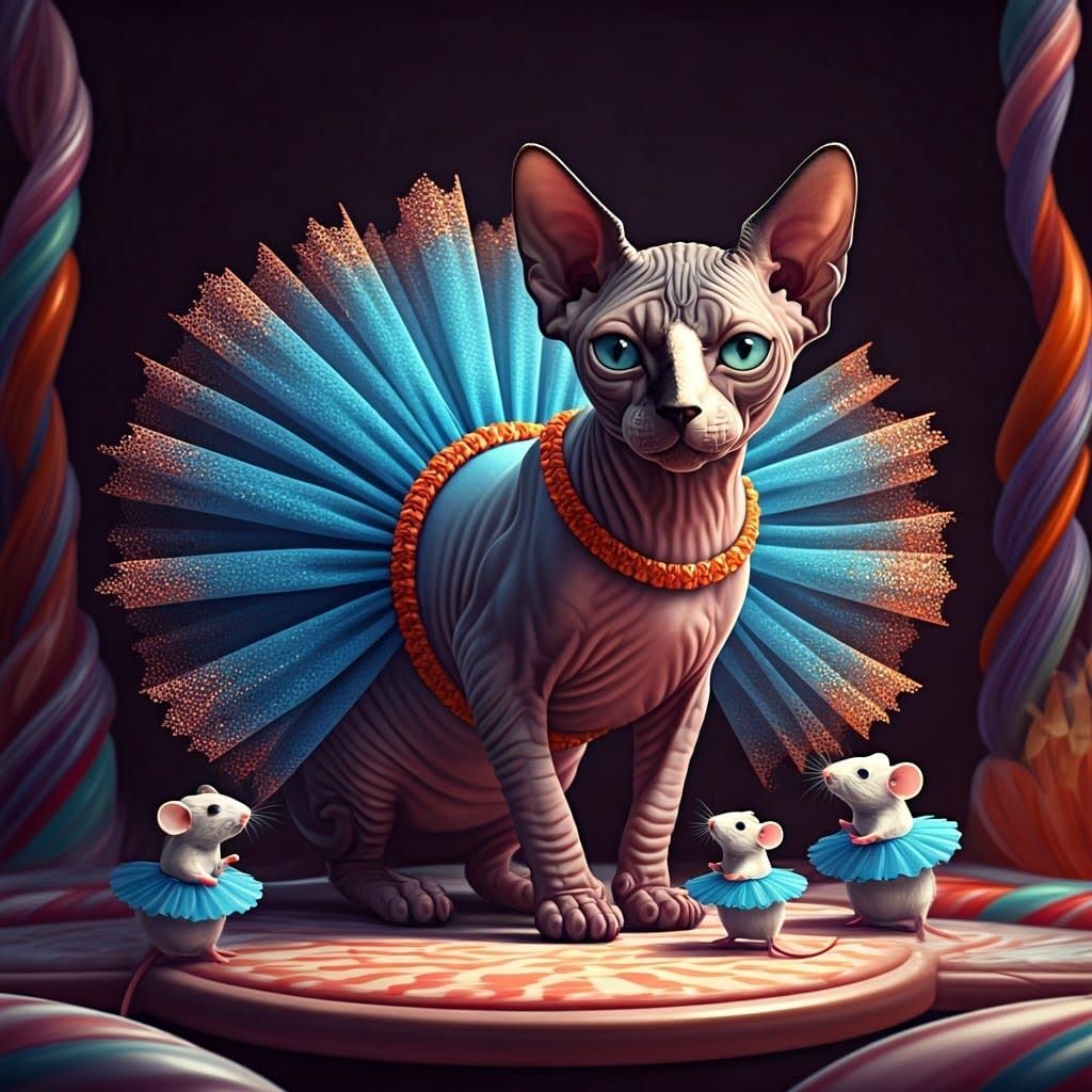 Whimsical Cat and Mice in Pop Art Style