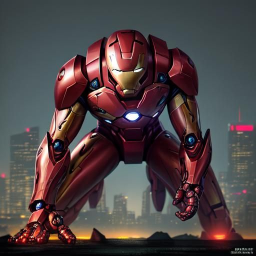 Iron Man in Futuristic Cityscape: Sci-Fi Illustration