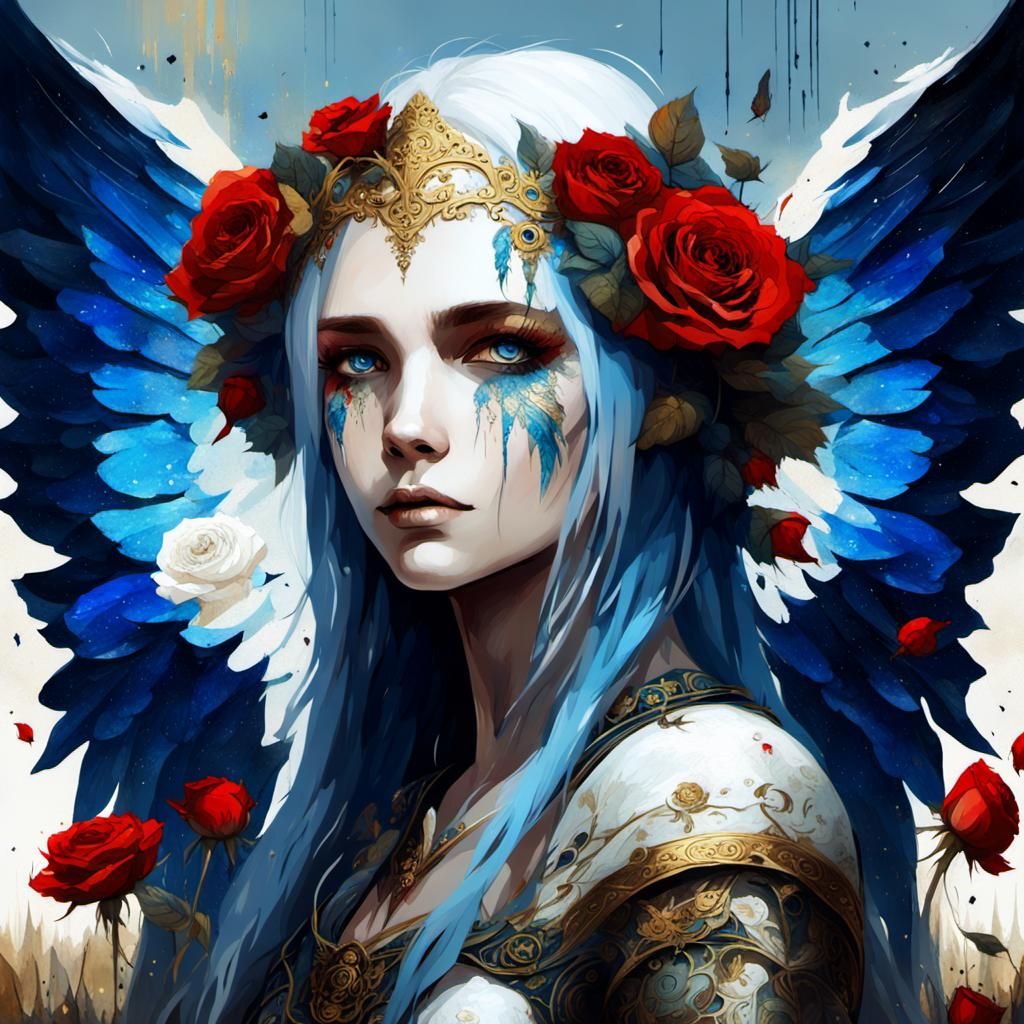 Gothic Fairy Queen with Angel Wings in Sunlight