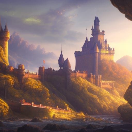 Castle with Dragons in Fantasy Concept Art