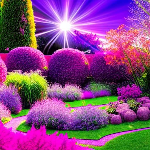 Glowing Pink and Violet Garden in Sunlight