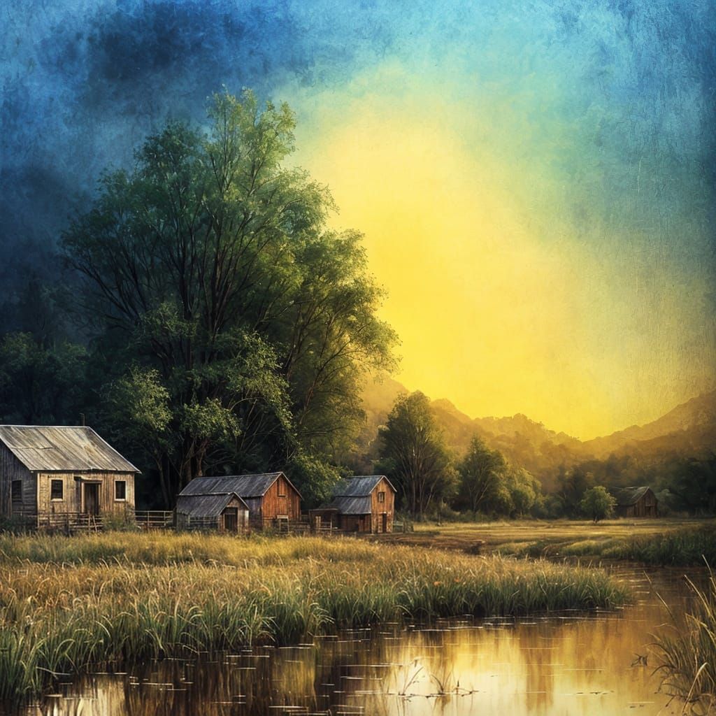 Golden Wheat Fields in Grungy Oil Painting Style