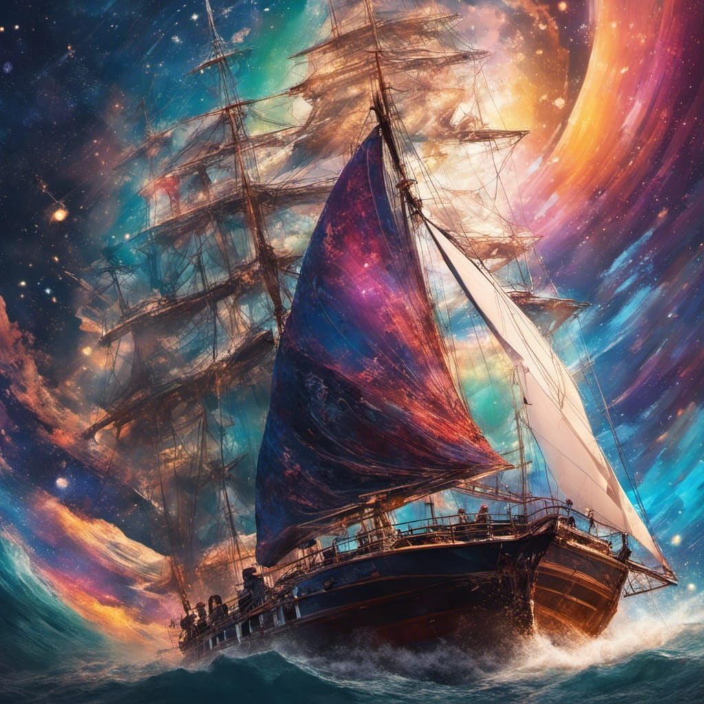 Cosmic Sailing Adventure in Splash Art Style