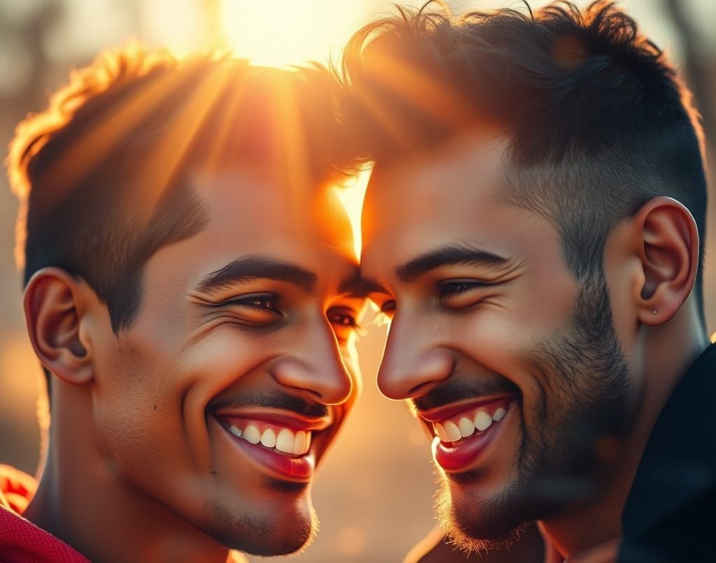 Interracial Gay Couple Portrait in Art Nouveau Style