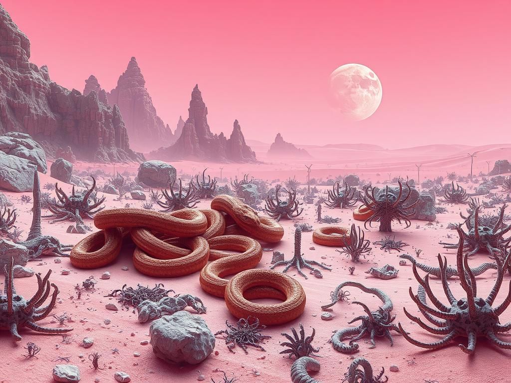 Alien Desertscape with Snakes in Dystopian Style