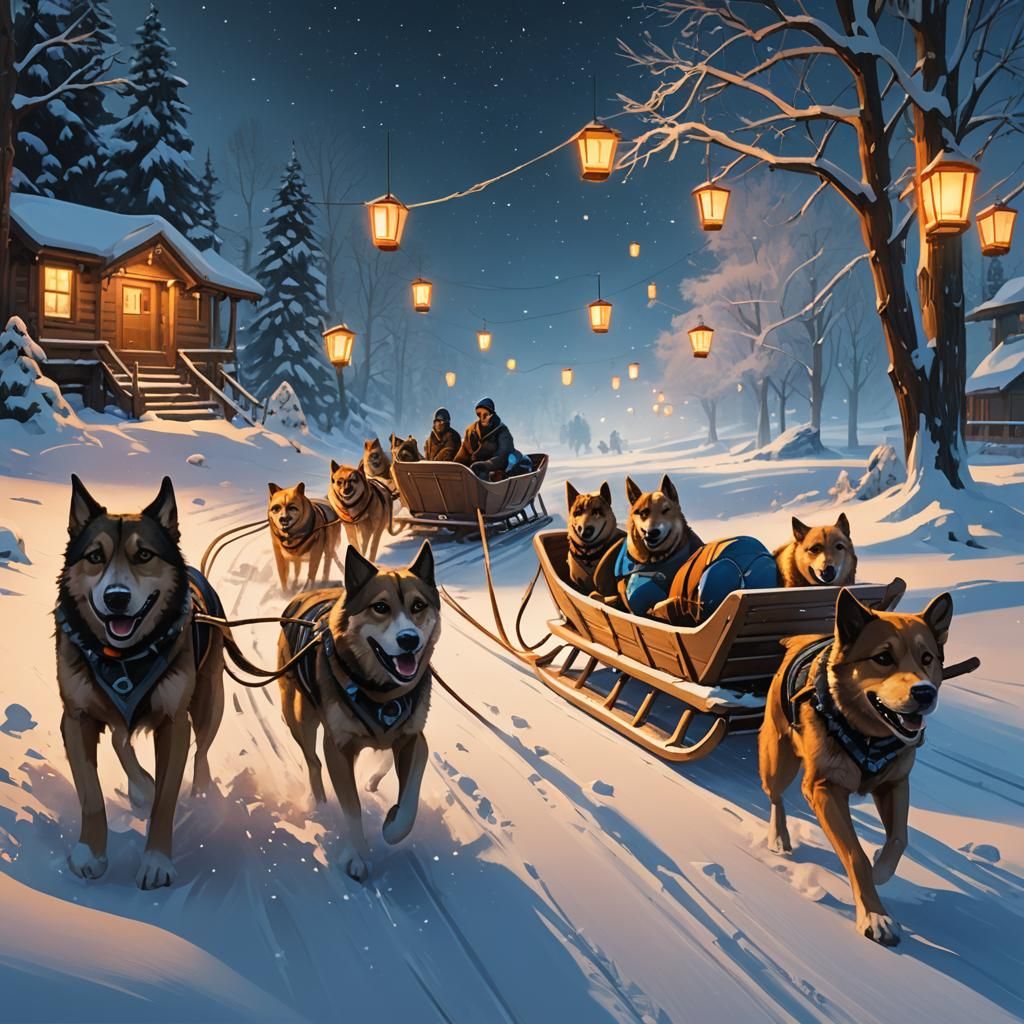 Dog Sled in Snowy Landscape, Concept Art