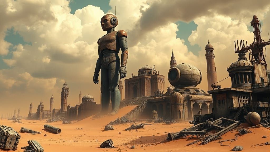 Post-Apocalyptic Desert City with Android Statues