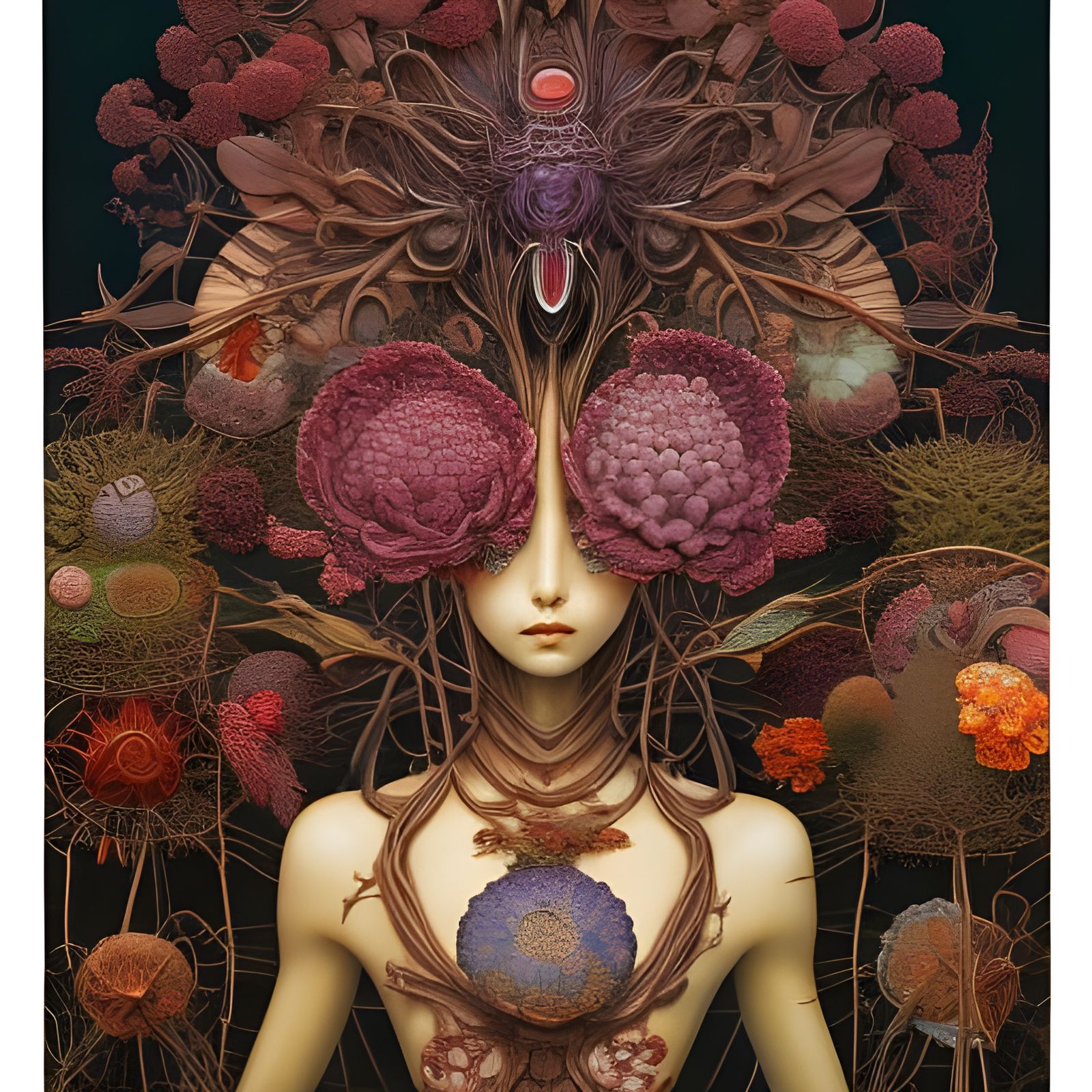 Girl Holding Flowers in Grotesque Romantic Style