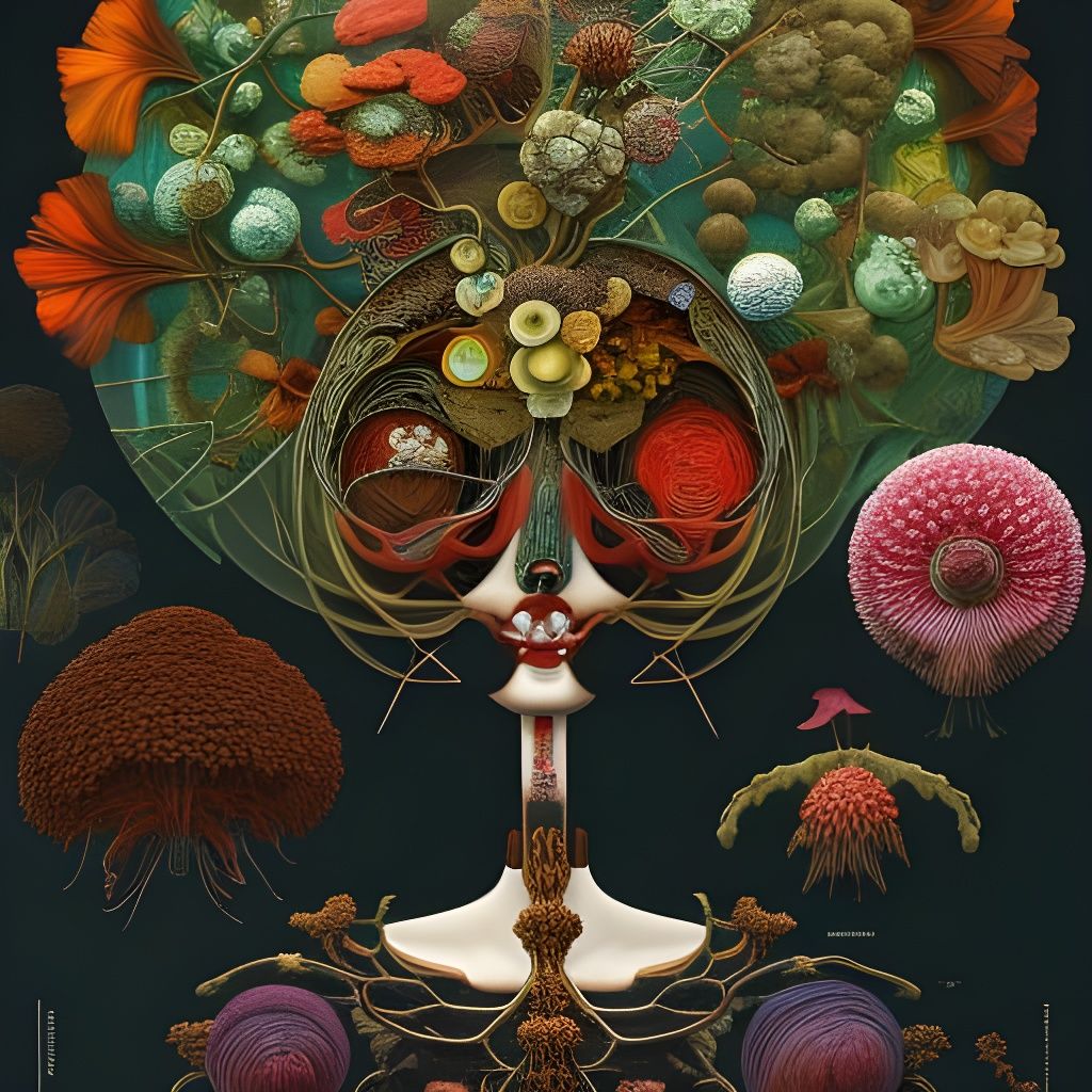 Eerie Girl with Flowers: Grotesque Digital Illustration