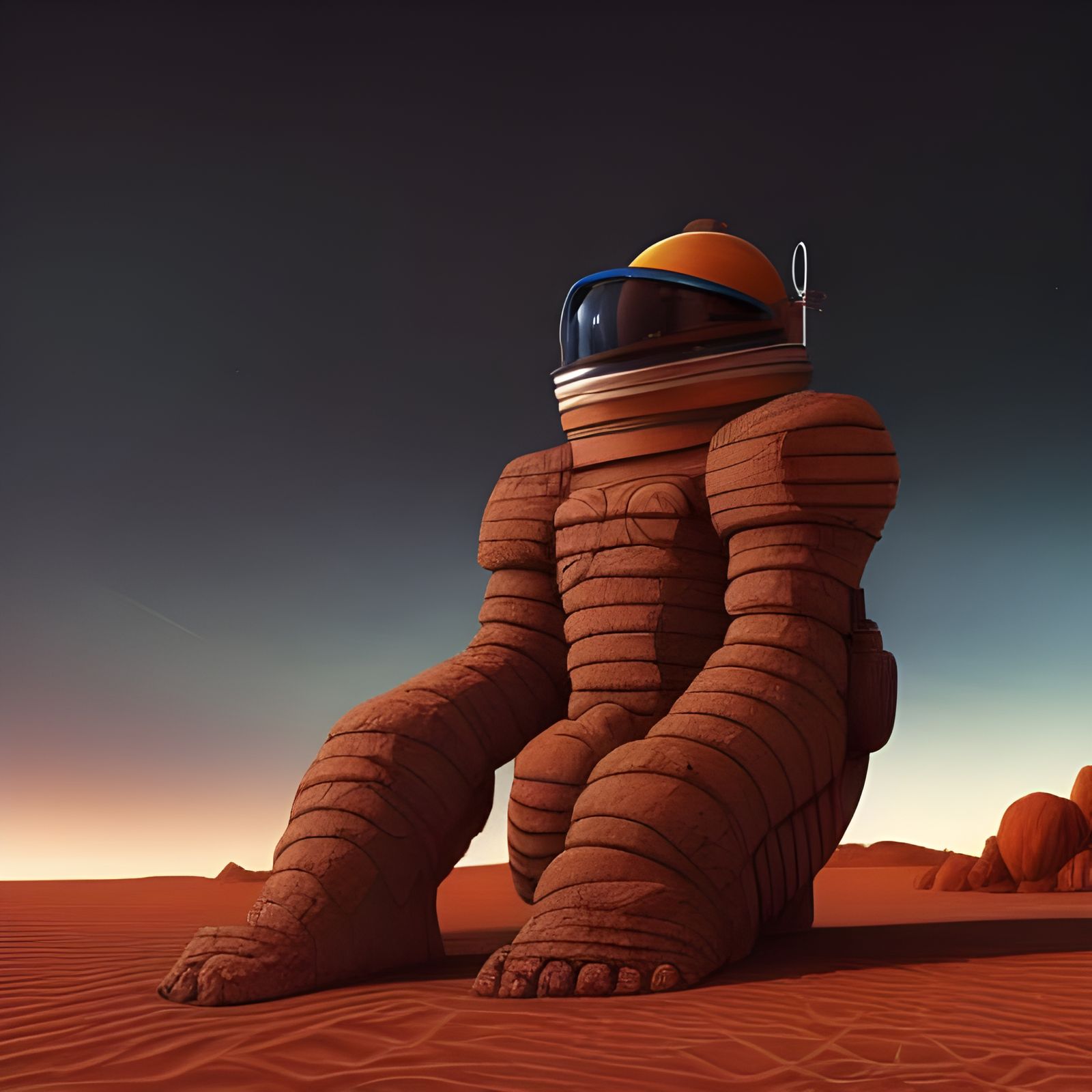 Space Desert Colossus Sculpture: Photorealistic Digital Art