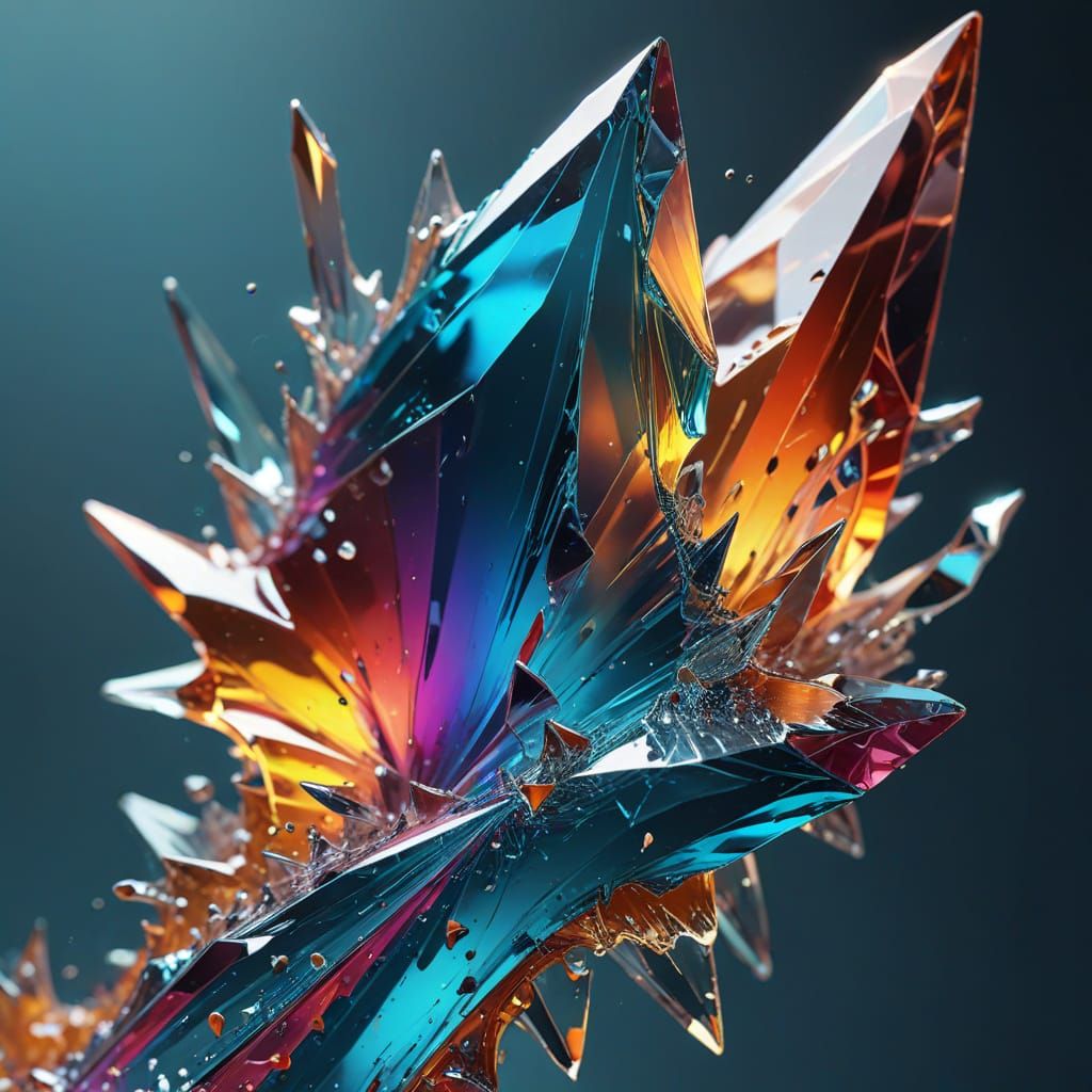 Sharp Glass Shard Piercing Vibrant Liquid in Digital Art
