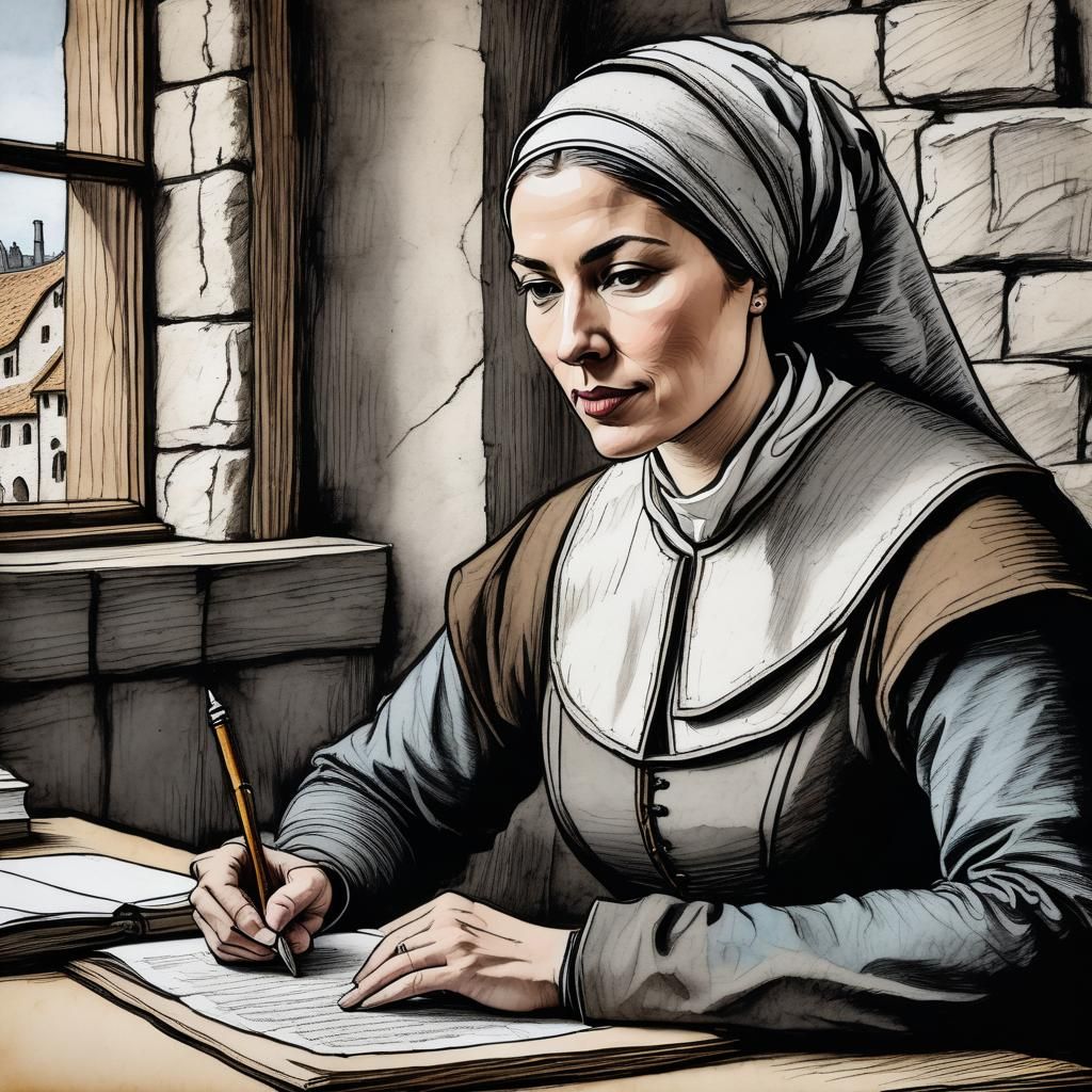 Medieval City Clerk Portrait in Charcoal Sketch Style