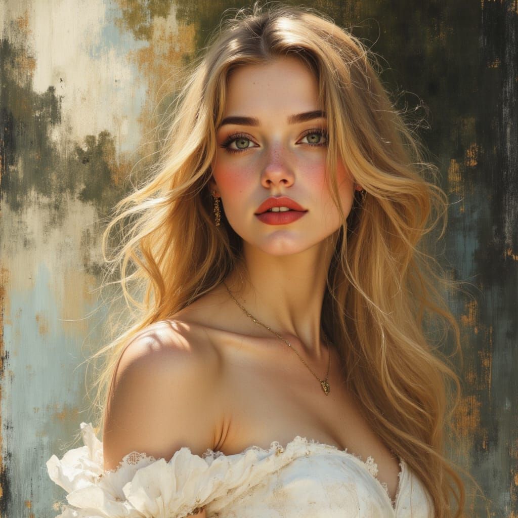 Elegant Blonde Goddess Portrait in Divine Oil Style