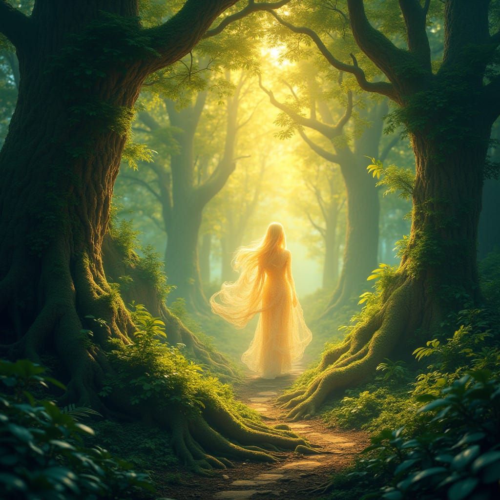 Ethereal Forest Spirit in a Dreamlike Landscape