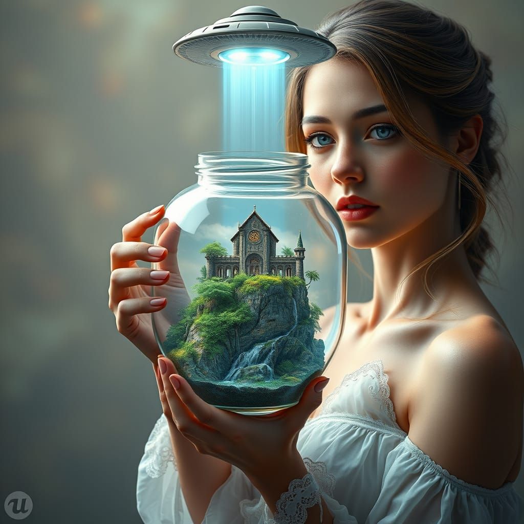 Fantastical World in Glass Jar, Teleported by UFO in Dreamli...