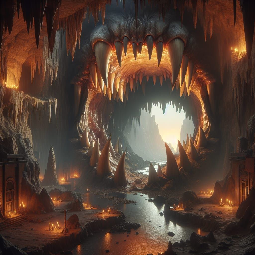 Fantasy Wolf Den Cave Entrance Matte Painting