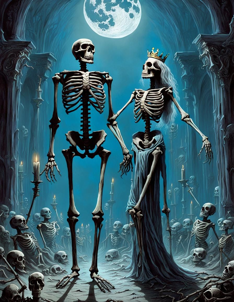 Skeletal King and Dancing Queen in Macabre Realm