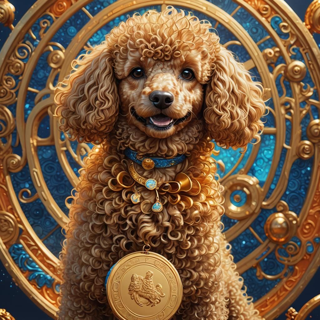 Golden Poodle Receives Frisbee Award: Fantasy Art