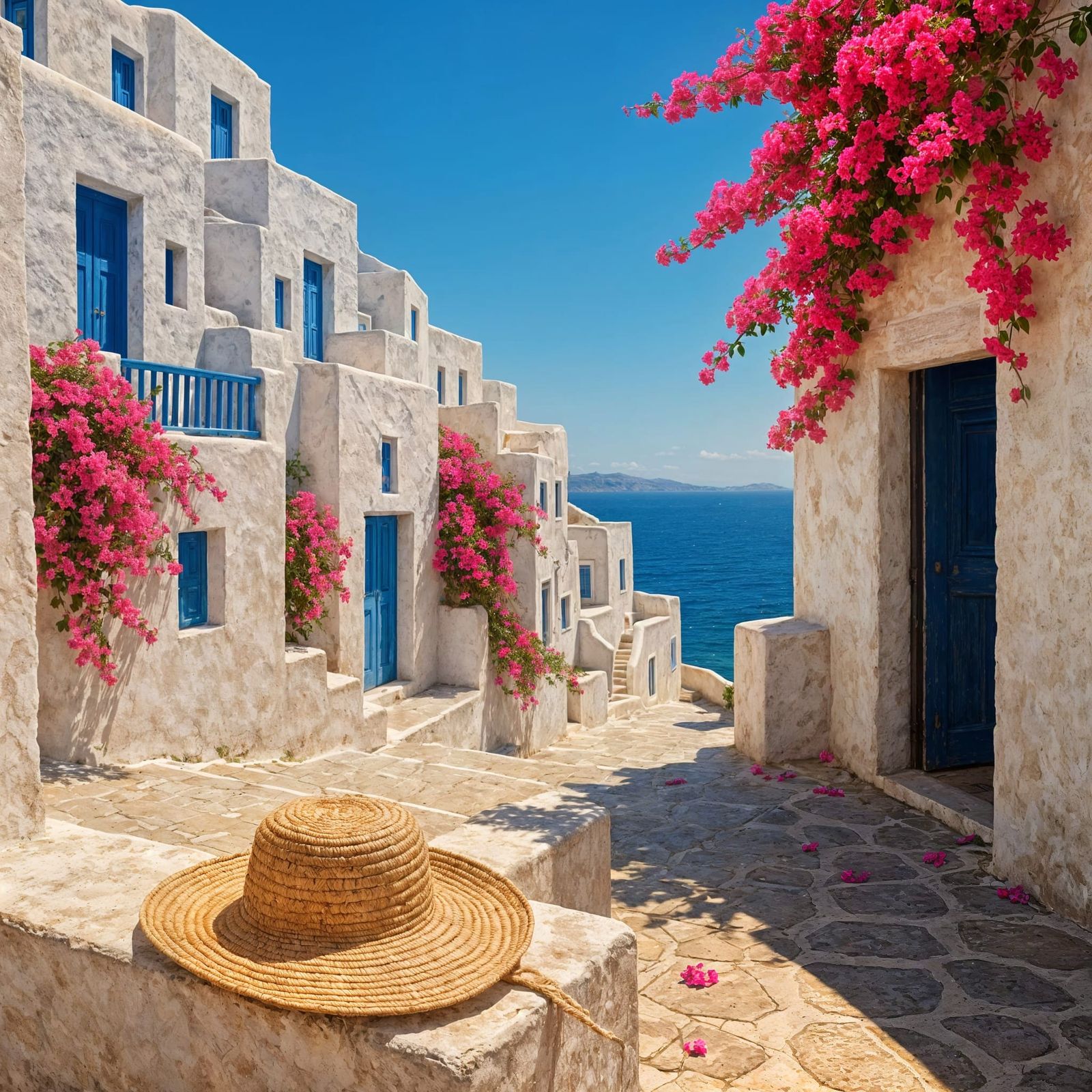 Greek Island Village in Bright Sunlight