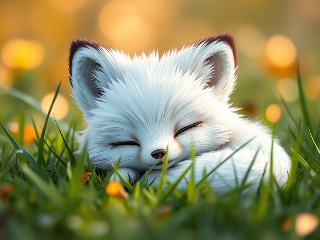 Adorable Chibi White Fox with Glowing Orbs