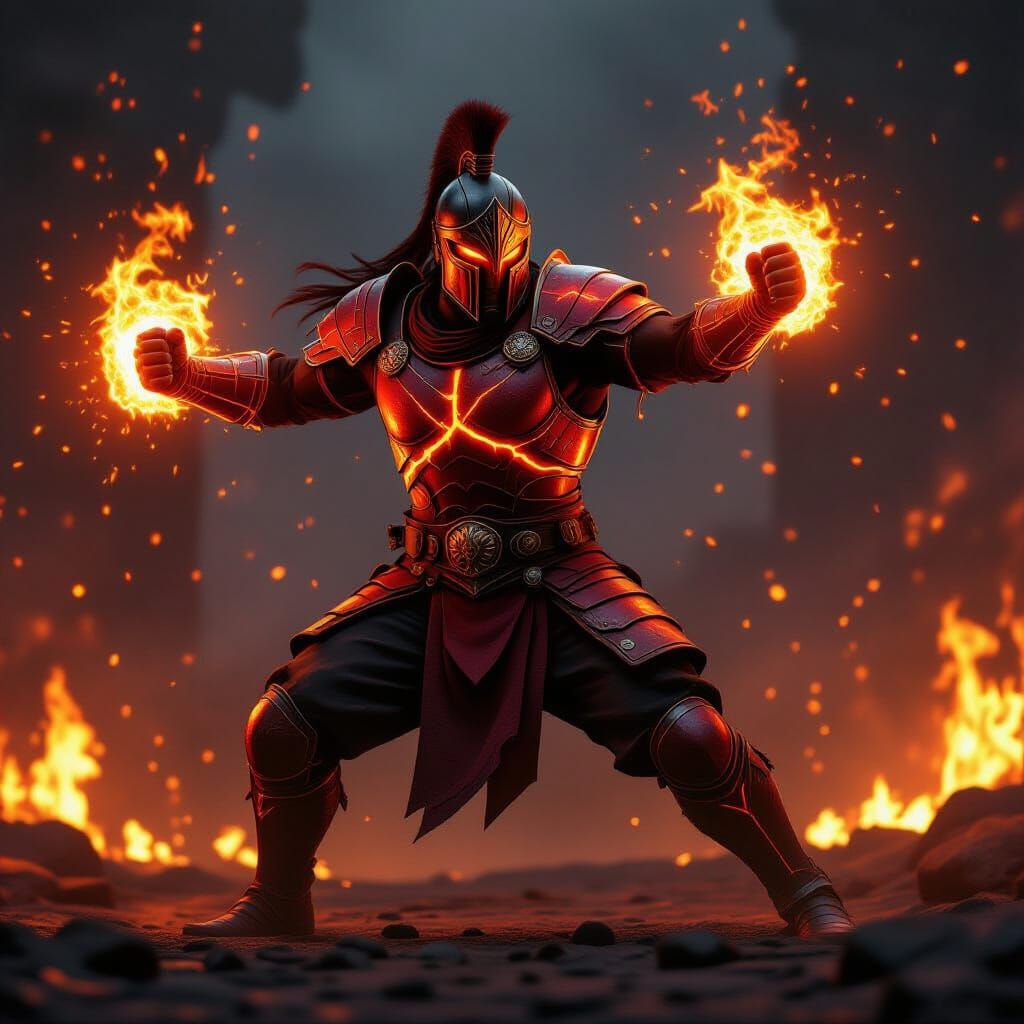 Molten Warrior Charging Forward in Fiery Action