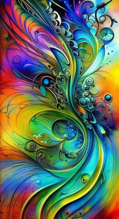 Blue-Haired Dancer in Surrealist Gouache Painting