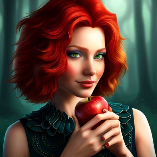 Red-Haired Woman with Apple Portrait in Cel-Shading