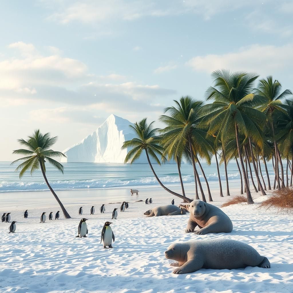 Winter Wonderland Beachscape with Snowy Palms