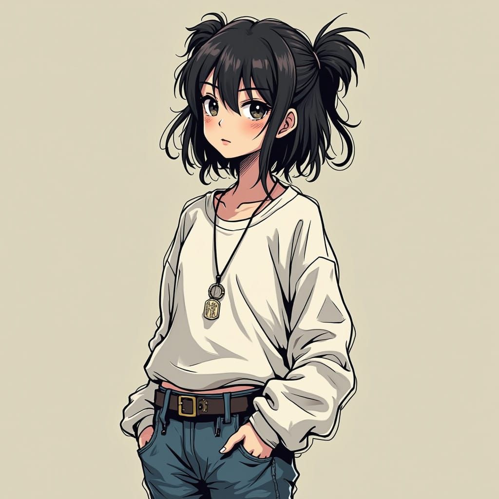 messy line, scribble art, unique, black line, minimalist, sloppy Anime art, baggy clothes, gorgeous face, hip hop